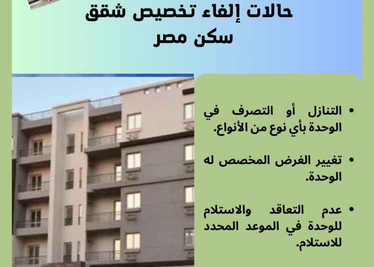 5 حالات لإلغاء تخصيص شقق سكن مصر..تعرف عليها(انفو جراف)