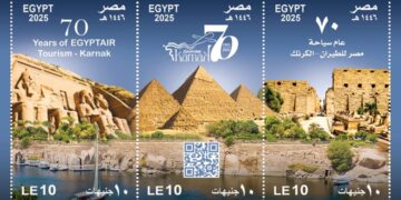 “هيئة البريد” تصدر مجموعة طوابع تذكارية بمناسبة مرور ٧٠ عامًا على إنشاء قطاع السياحة ب”مصر للطيران”