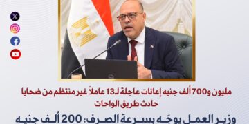 مليون و700 ألف جنيه إعانات عاجلة لـ13 عاملًا غير منتظم من ضحايا حادث طريق الواحات